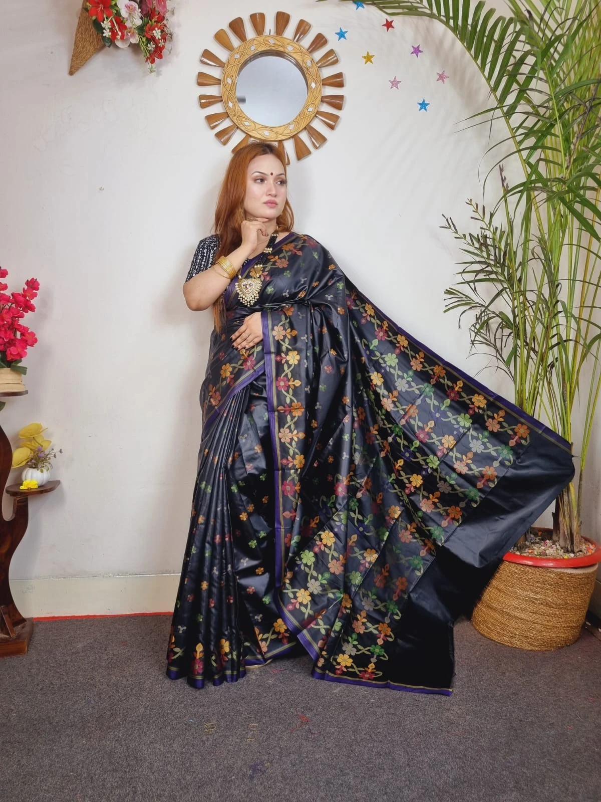 Black Katan Silk Saree