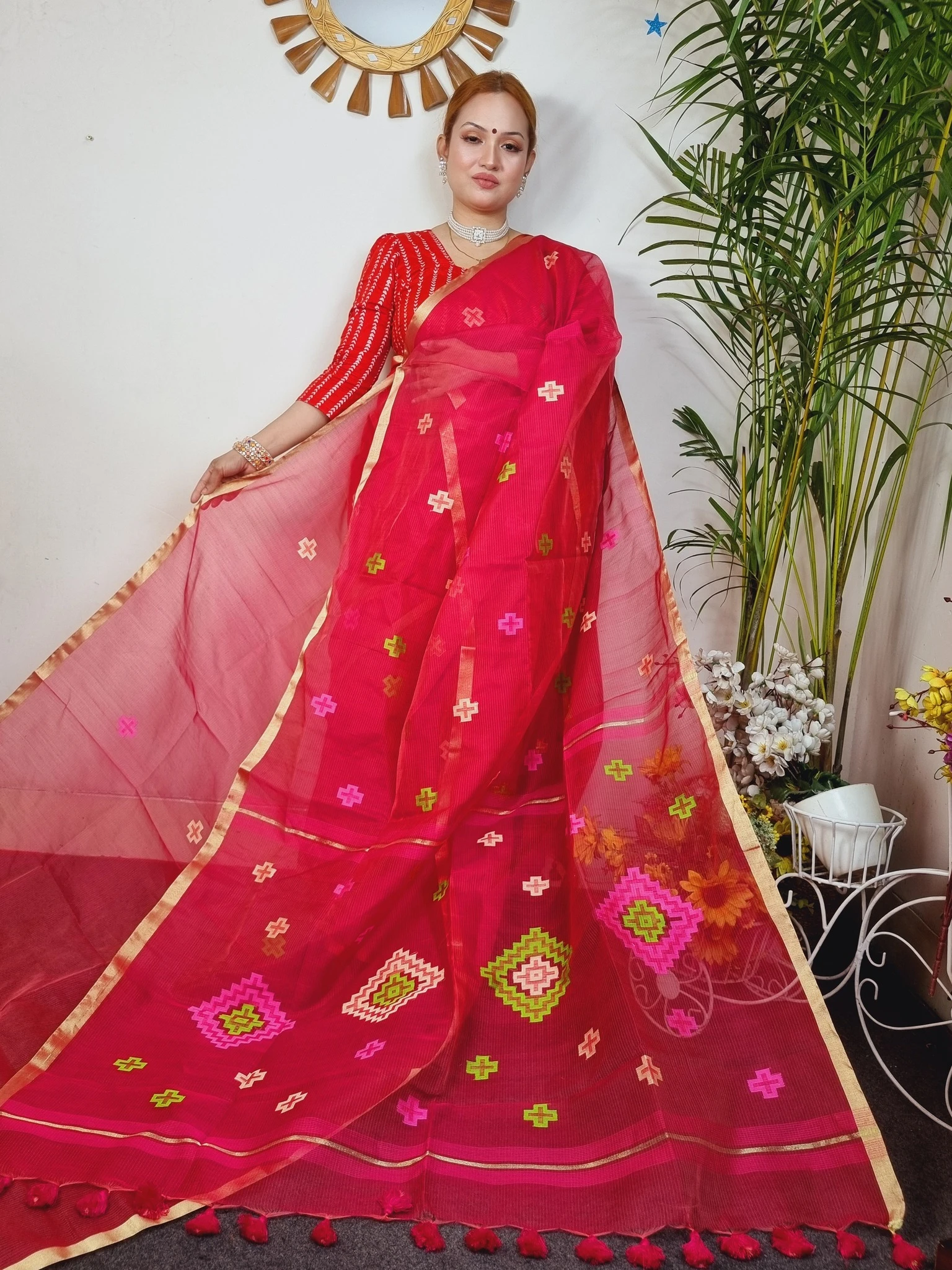 Pink Hand Loom Gas Half Silk Saree